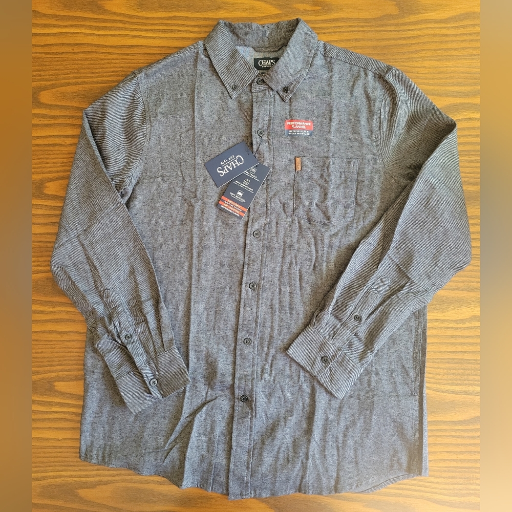 NWT -- CHAPS Performance Men's Long-Sleeve Button-Down Gray Shirt | Size: L